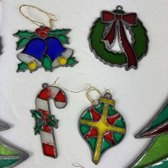 Vintage Stained Glass Style Christmas Ornaments Sun Catchers Lot Of 13 Pcs - Picture 5 of 9